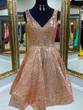 Niulatu Neck Champagne Lace Short Prom Homecoming Dresses Sequined Formal Party HZ1007