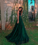 Niulatu green tulle long prom dress, green evening dress HZ0113