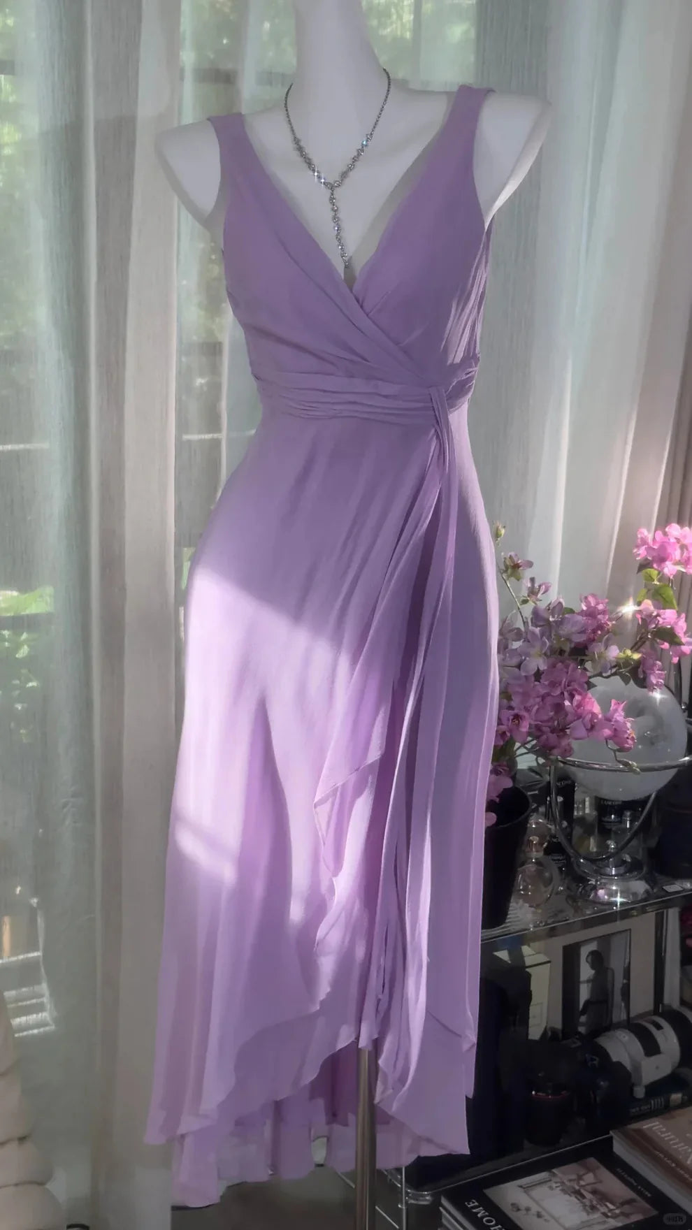 Niulatu Purple A Line V Neck Layered Chiffon Homecoming Dress Outfits HZ0113