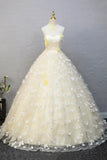 Niulatu Halter Neckline Tulle Floor Length Prom Dress, off-white A-Line Evening Formal Dress HZ1108