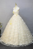Niulatu Halter Neckline Tulle Floor Length Prom Dress, off-white A-Line Evening Formal Dress HZ1108