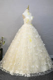 Niulatu Halter Neckline Tulle Floor Length Prom Dress, off-white A-Line Evening Formal Dress HZ1108