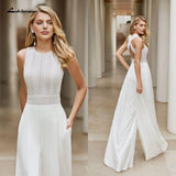 Niulatu Wedding Jumpsuit Beach Wedding Dresses O Neck Floor Length Boho Wedding Gowns Outfit Customize lace Robe De HZ1007