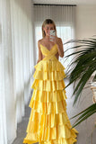 Red Straps Satin Cutouts A-line Ruffle Prom HZ0308